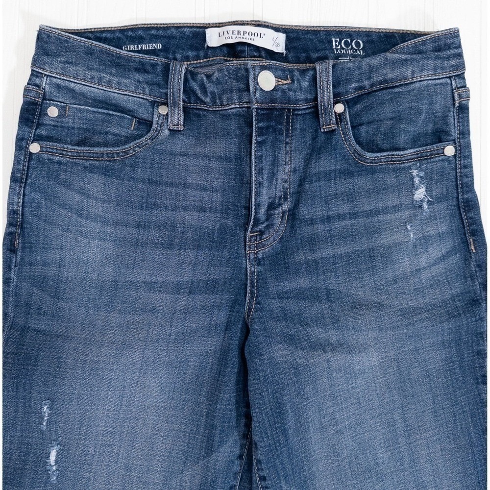 Liverpool Los Angeles Girlfriend Jeans Womens 6/28 Blue Distressed Eco Logical - Picture 4 of 7
